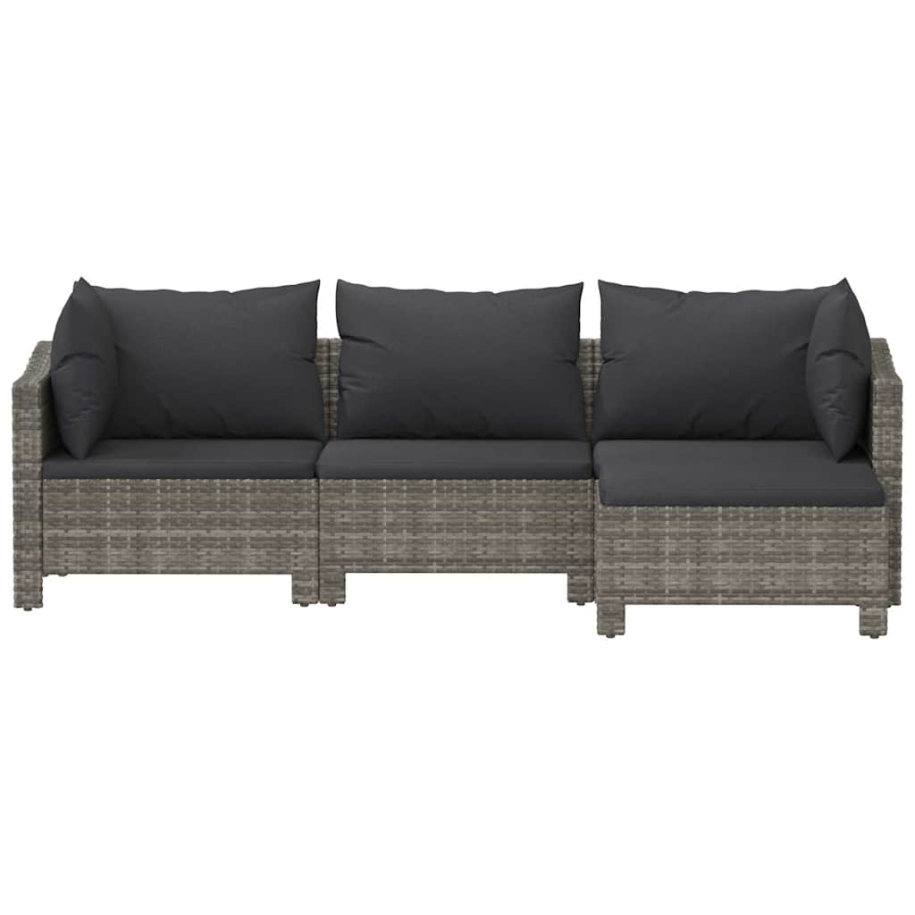4 pcs conjunto lounge de jardim c/ almofadões vime PE cinzento