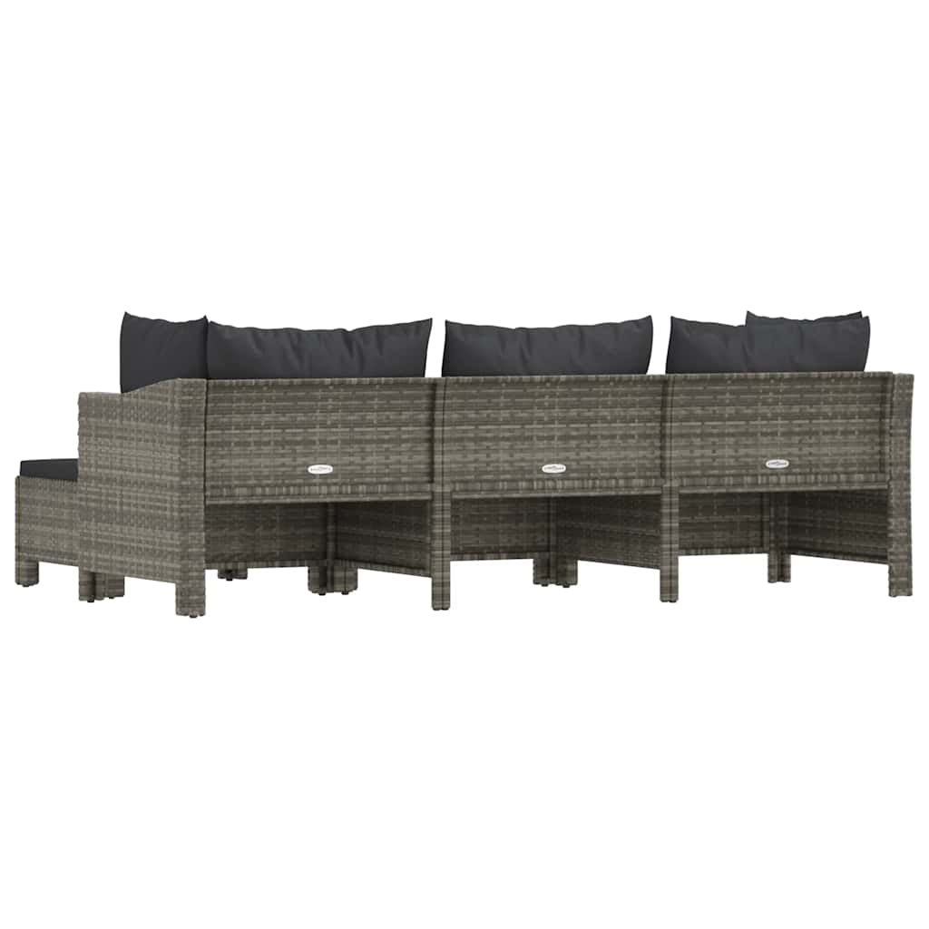 4 pcs conjunto lounge de jardim c/ almofadões vime PE cinzento
