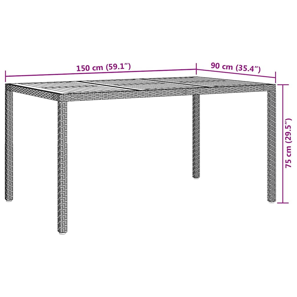 Mesa de Jantar para Jardim Cinzeto 150 x 90 x 75 cm