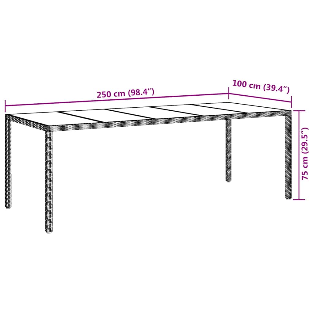 Mesa de Jantar para Jardim Cinzeto 250 x 100 x 75 cm