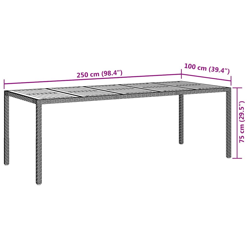 Mesa de Jantar para Jardim Cinzeto 250 x 100 x 75 cm