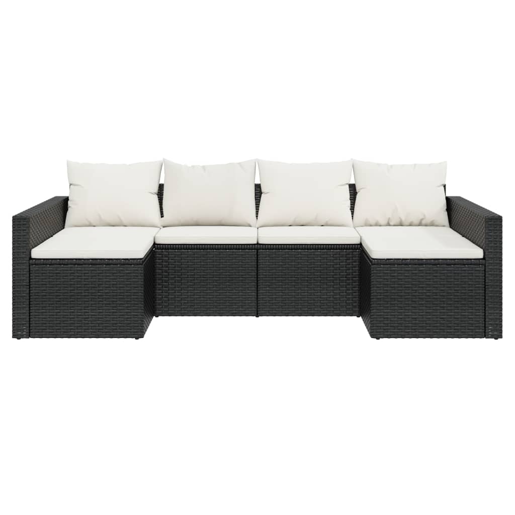 2 pcs conjunto lounge de jardim c/ almofadões vime PE preto