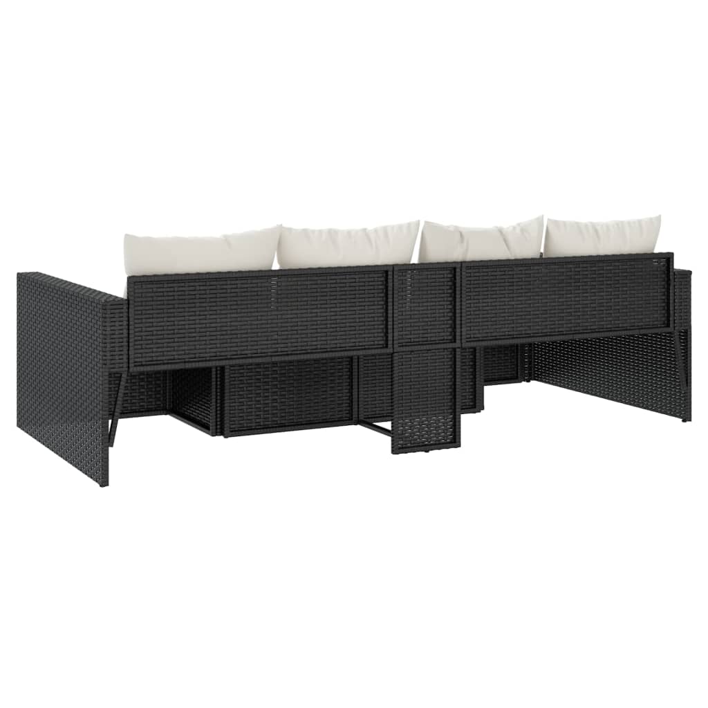 2 pcs conjunto lounge de jardim c/ almofadões vime PE preto