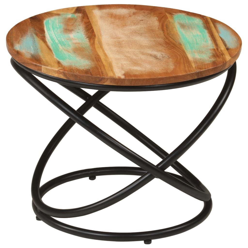 Mesa de centro Ø50x40 cm madeira recuperada maciça e aço