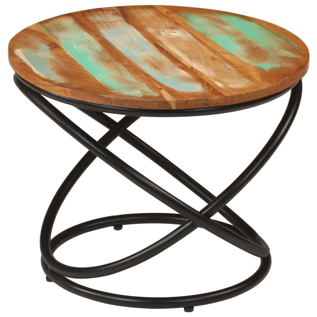 Mesa de centro Ø50x40 cm madeira recuperada maciça e aço