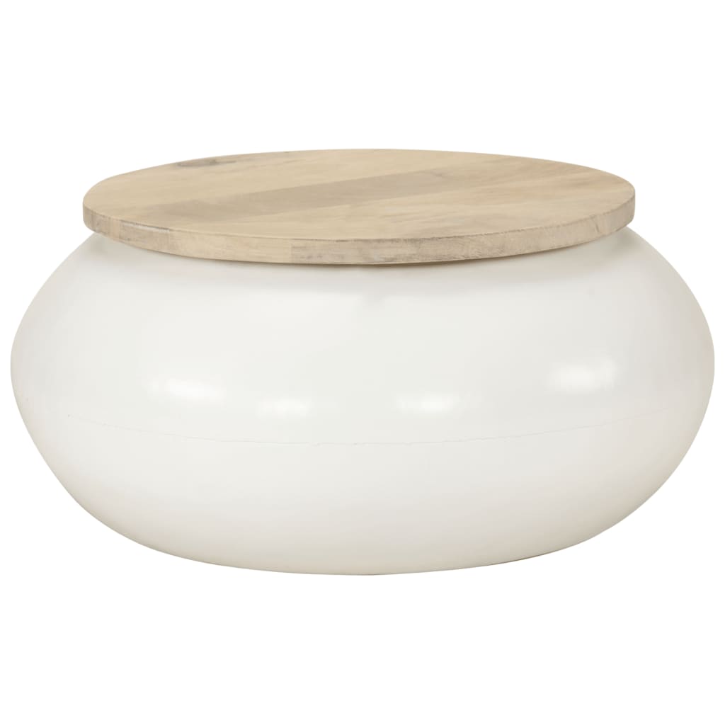 Mesa de centro 51x51x27 cm madeira de mangueira maciça branco