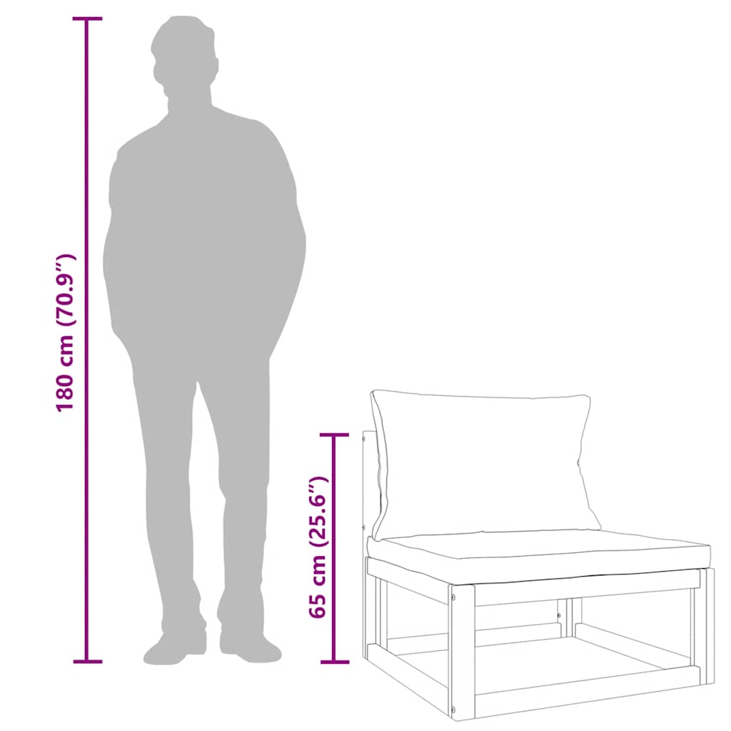 Sofá de centro jardim acácia maciça c/ almofadões cinza-claro