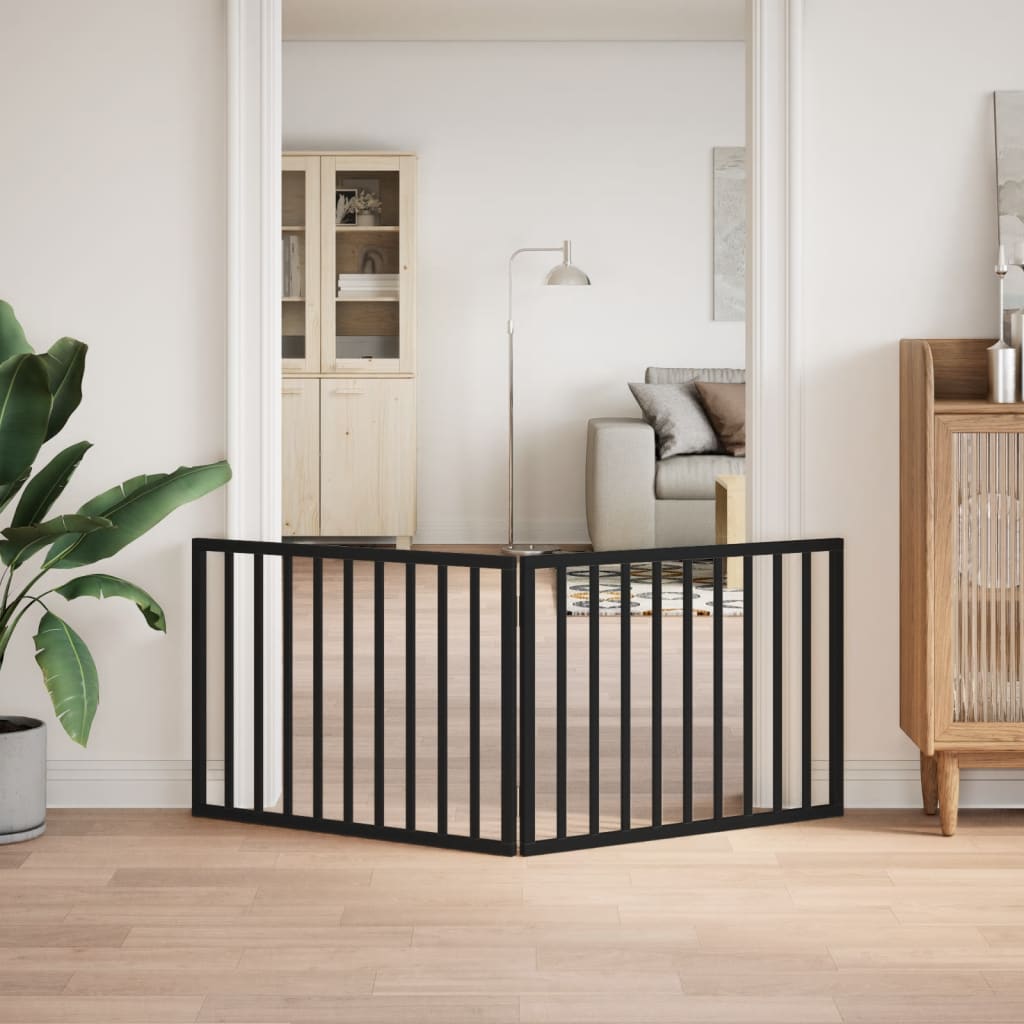 Portão para cães dobrável com 2 painéis, preto, 160 cm, madeira de álamo