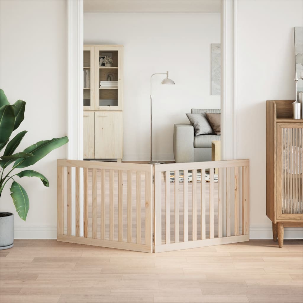 Portão para cães dobrável com 2 painéis, 160 cm, madeira de álamo