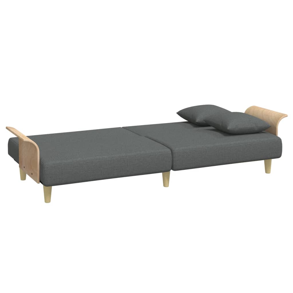 Sofá-cama com apoio de braços tecido cinzento-escuro