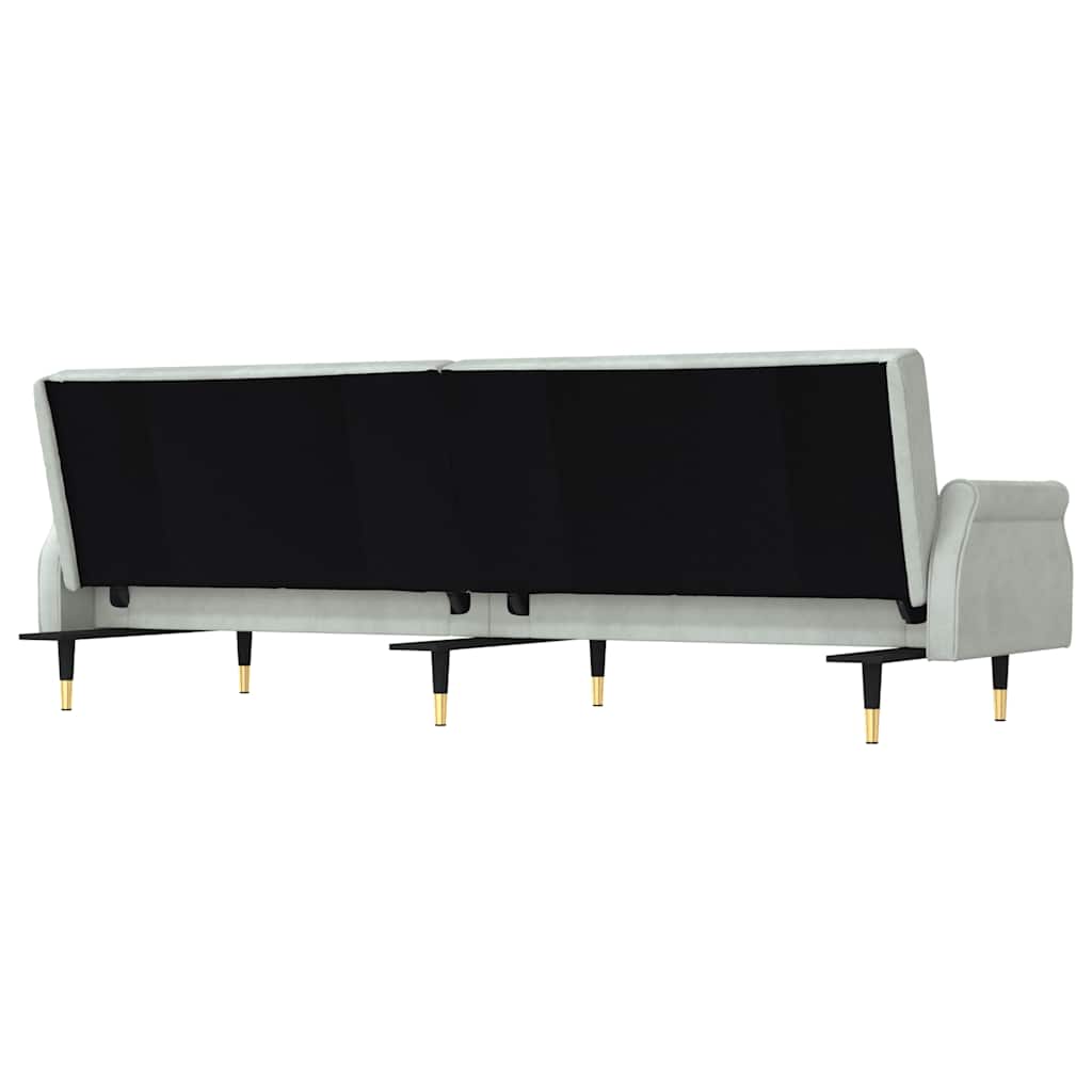Sofá-cama com almofadões veludo cinzento-claro