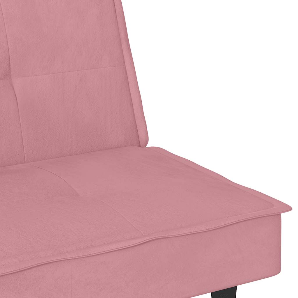 Sofá-cama com suporte para copos veludo rosa