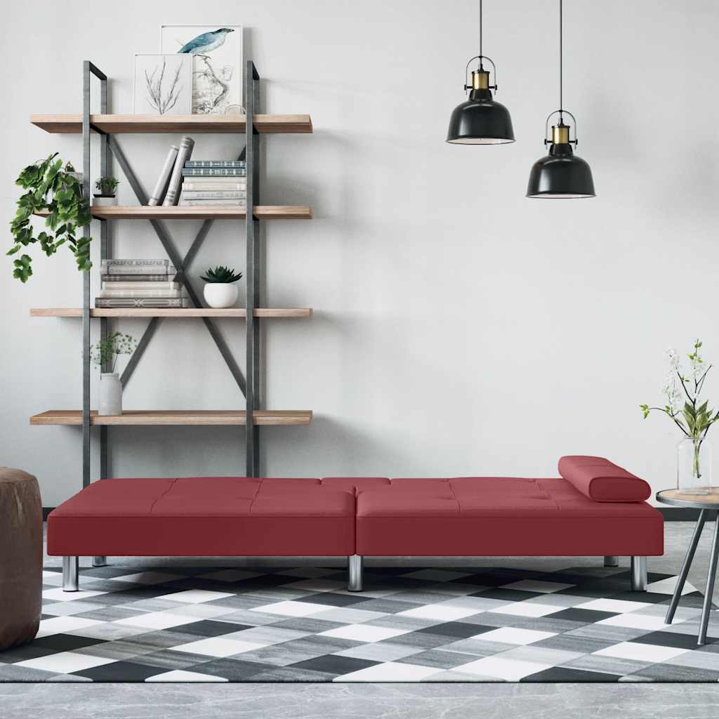 Sofá-cama com suporte p/ copos couro artificial vermelho tinto