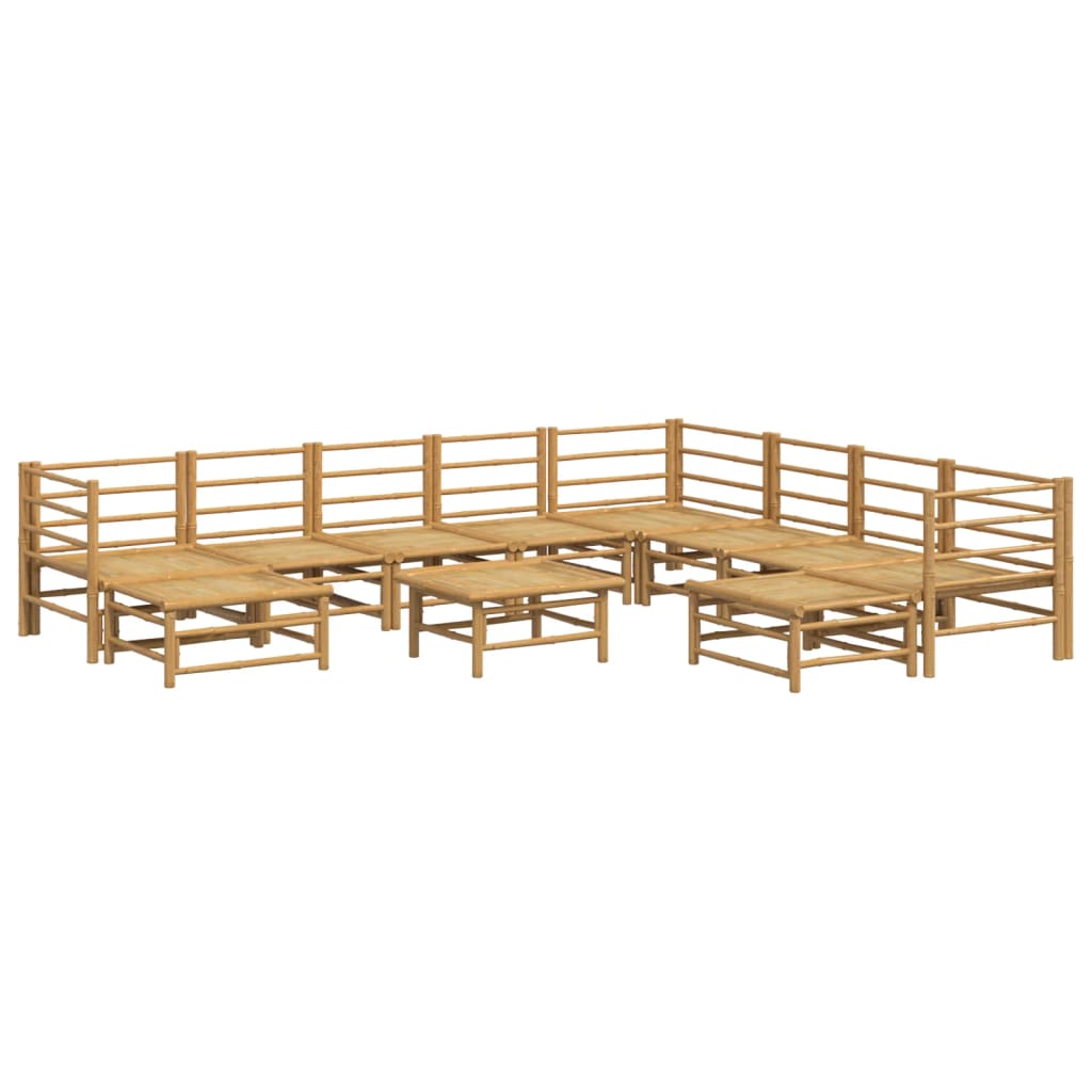11 pcs conj. lounge de jardim bambu c/ almofadões cinza-claro