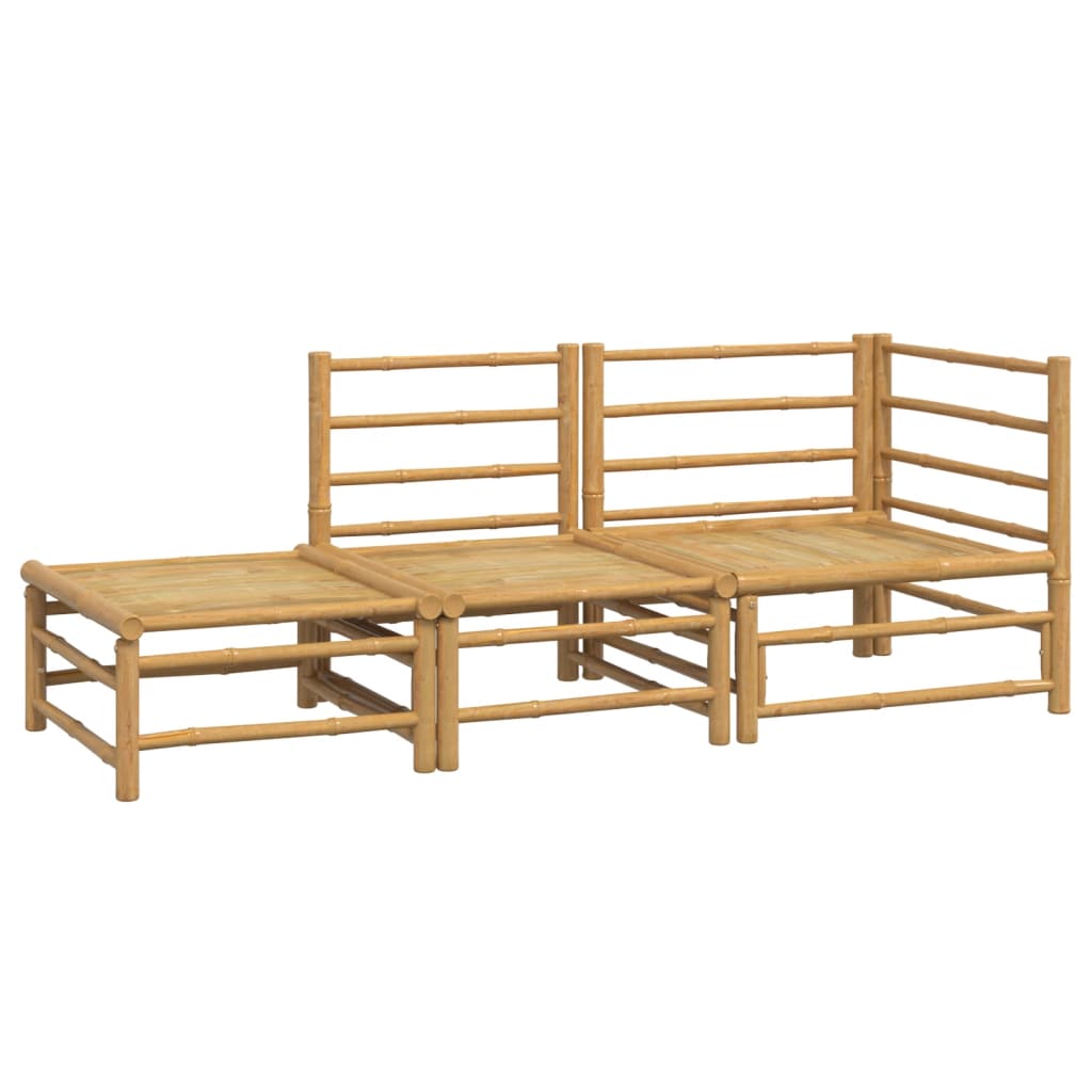 3 pcs conj. lounge de jardim bambu c/ almofadões cinzento-claro