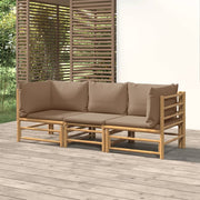 3 pcs conj. lounge jardim bambu almofadões cinzento-acastanhado