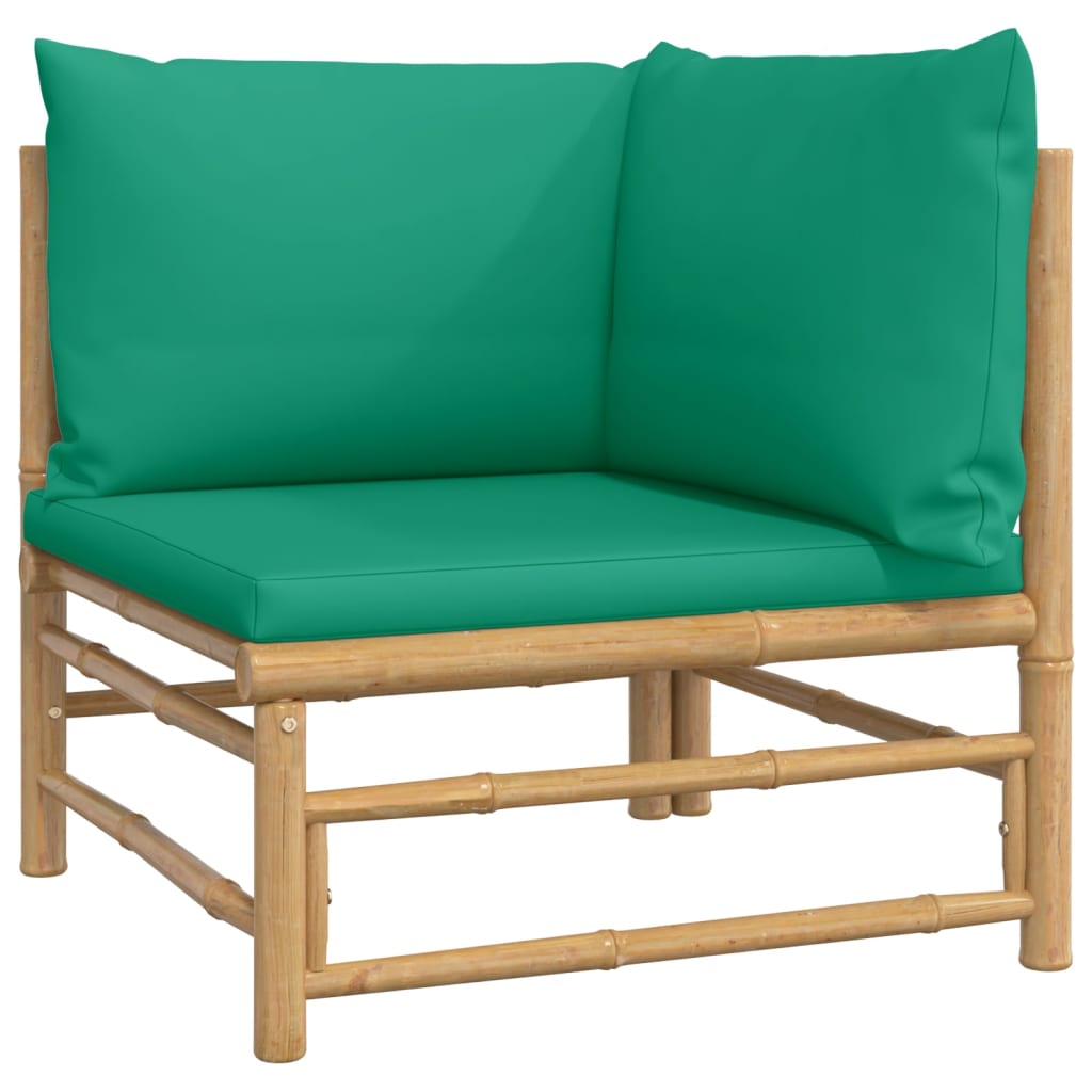 11 pcs conjunto lounge de jardim bambu c/ almofadões verdes