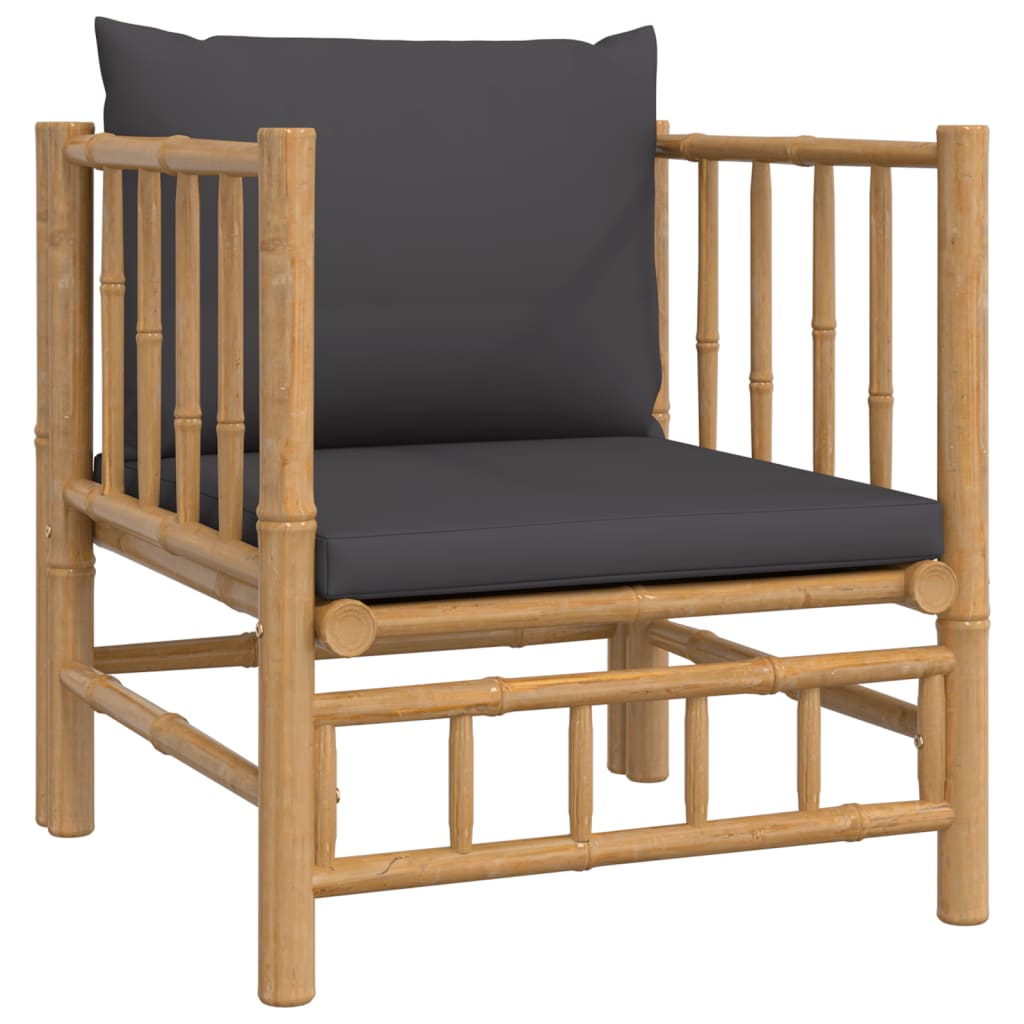 5 pcs conjunto lounge jardim bambu c/ almofadões cinza-escuro
