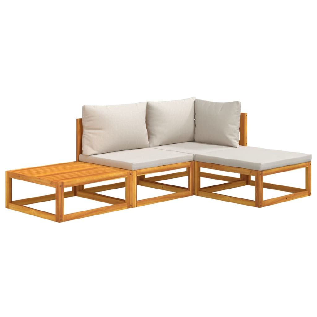 4 pcs conj. lounge de jardim madeira c/ almofadões cinza-claro