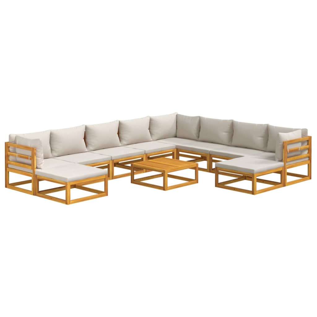 11 pcs conj. lounge de jardim madeira c/ almofadões cinza-claro