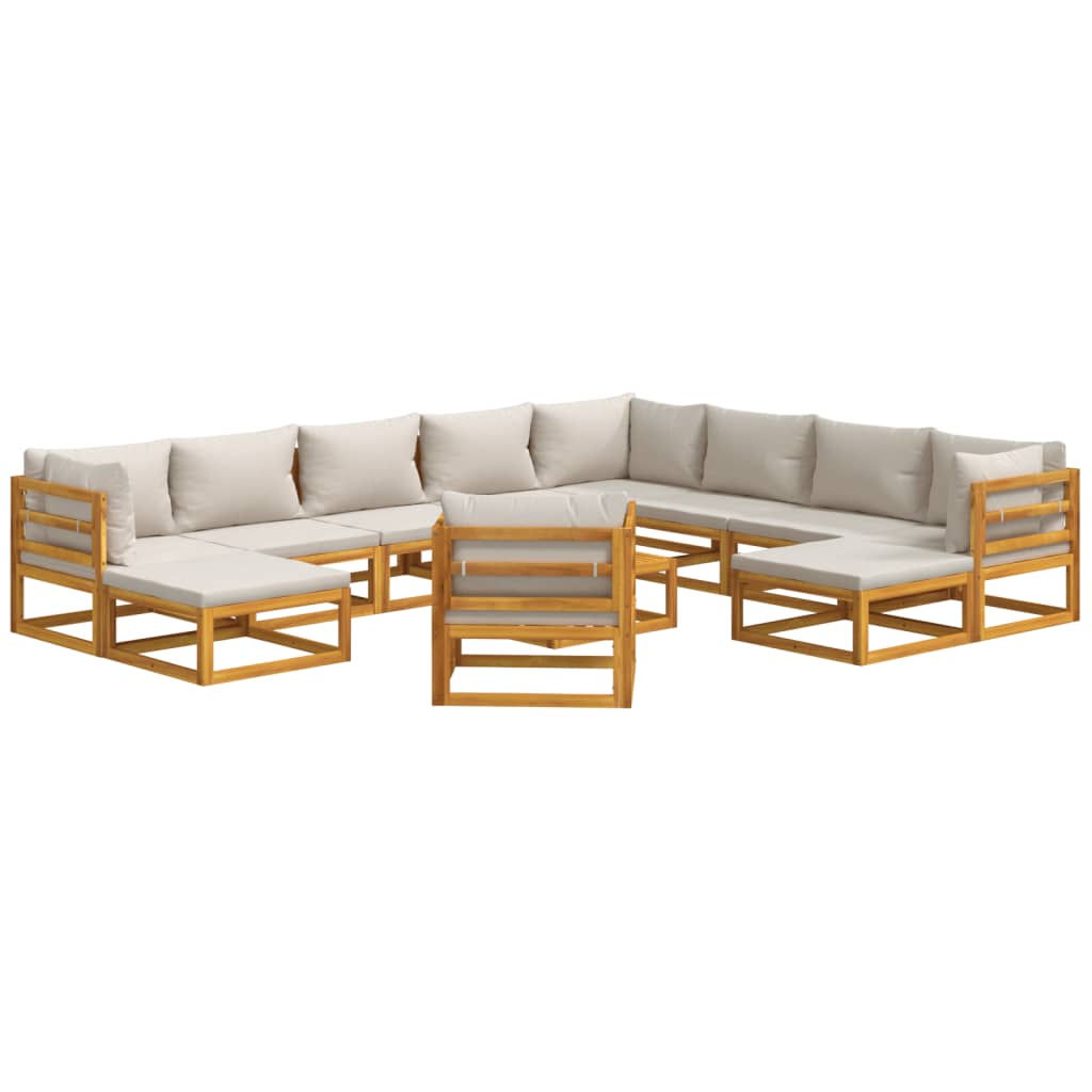 12 pcs conj. lounge de jardim madeira c/ almofadões cinza-claro