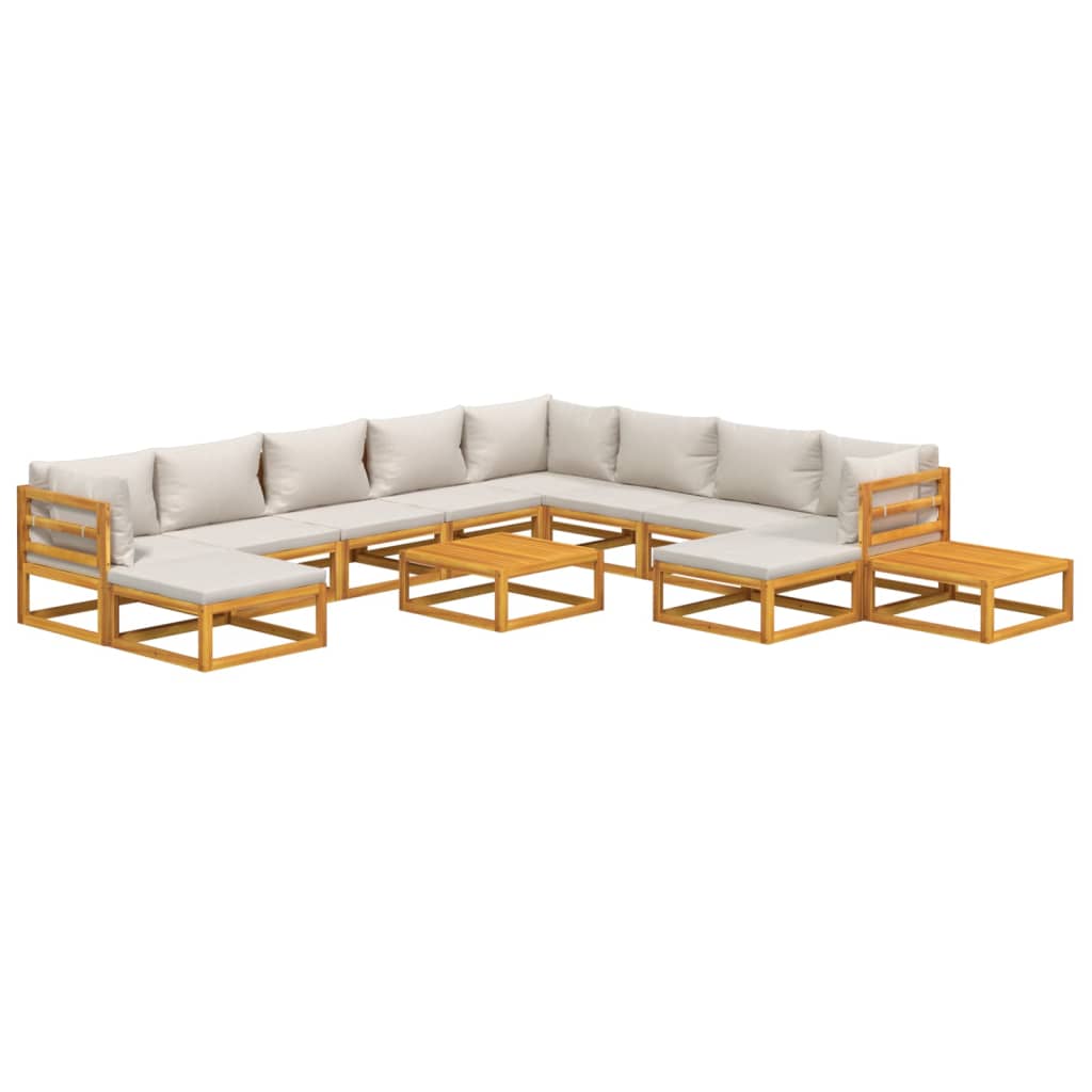 12 pcs conj. lounge de jardim madeira c/ almofadões cinza-claro