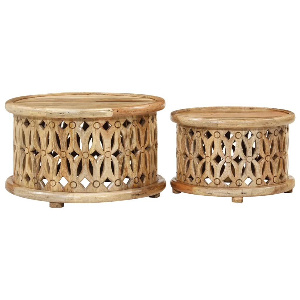 2 pcs conjunto de mesas de centro madeira de mangueira maciça