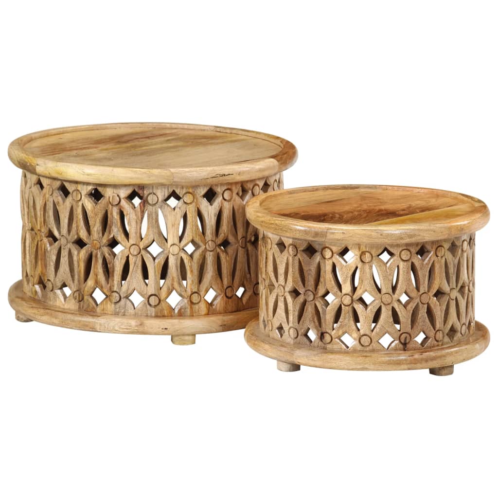 2 pcs conjunto de mesas de centro madeira de mangueira maciça