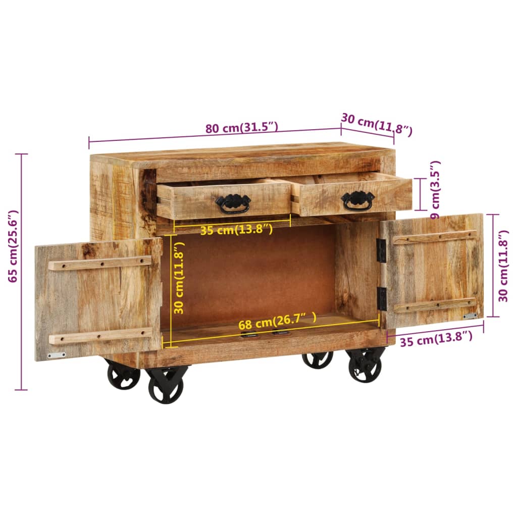 Aparador 80x30x65 cm madeira de mangueira áspera maciça