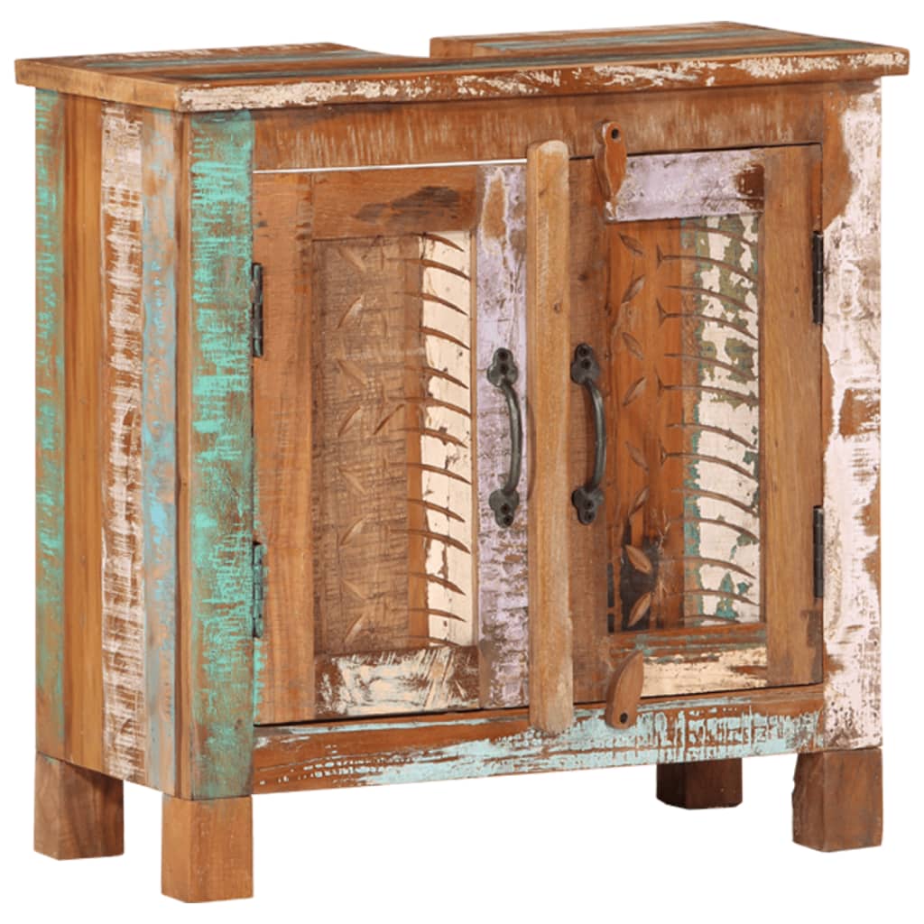 4 pcs conj. móveis p/ casa de banho madeira recuperada maciça