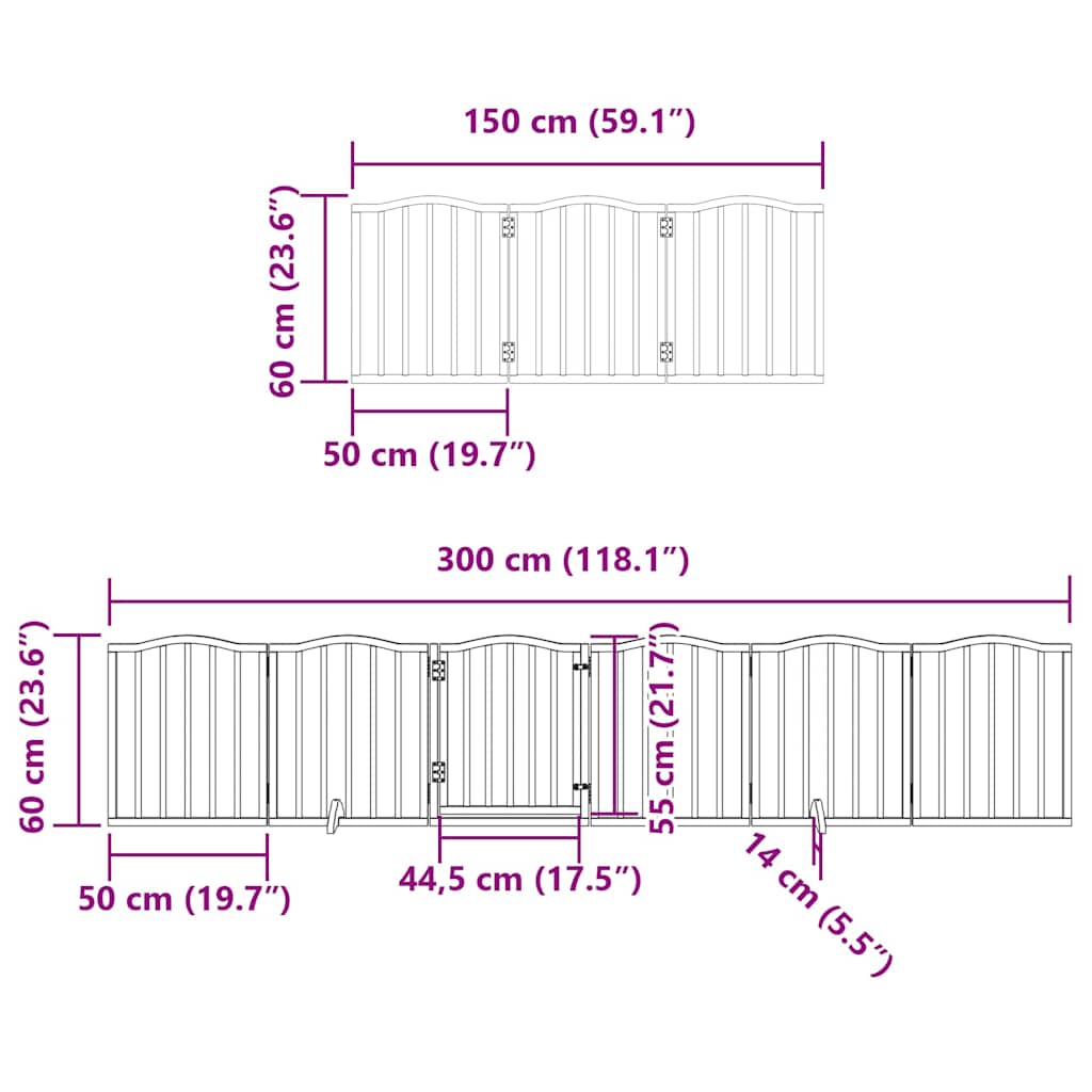 Portão p/ cães com porta dobrável 9 painéis 450 cm álamo branco