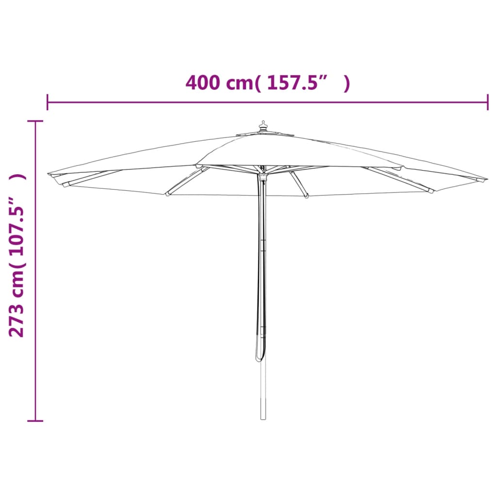 Guarda-sol de jardim com poste de madeira 400x273 cm cor areia