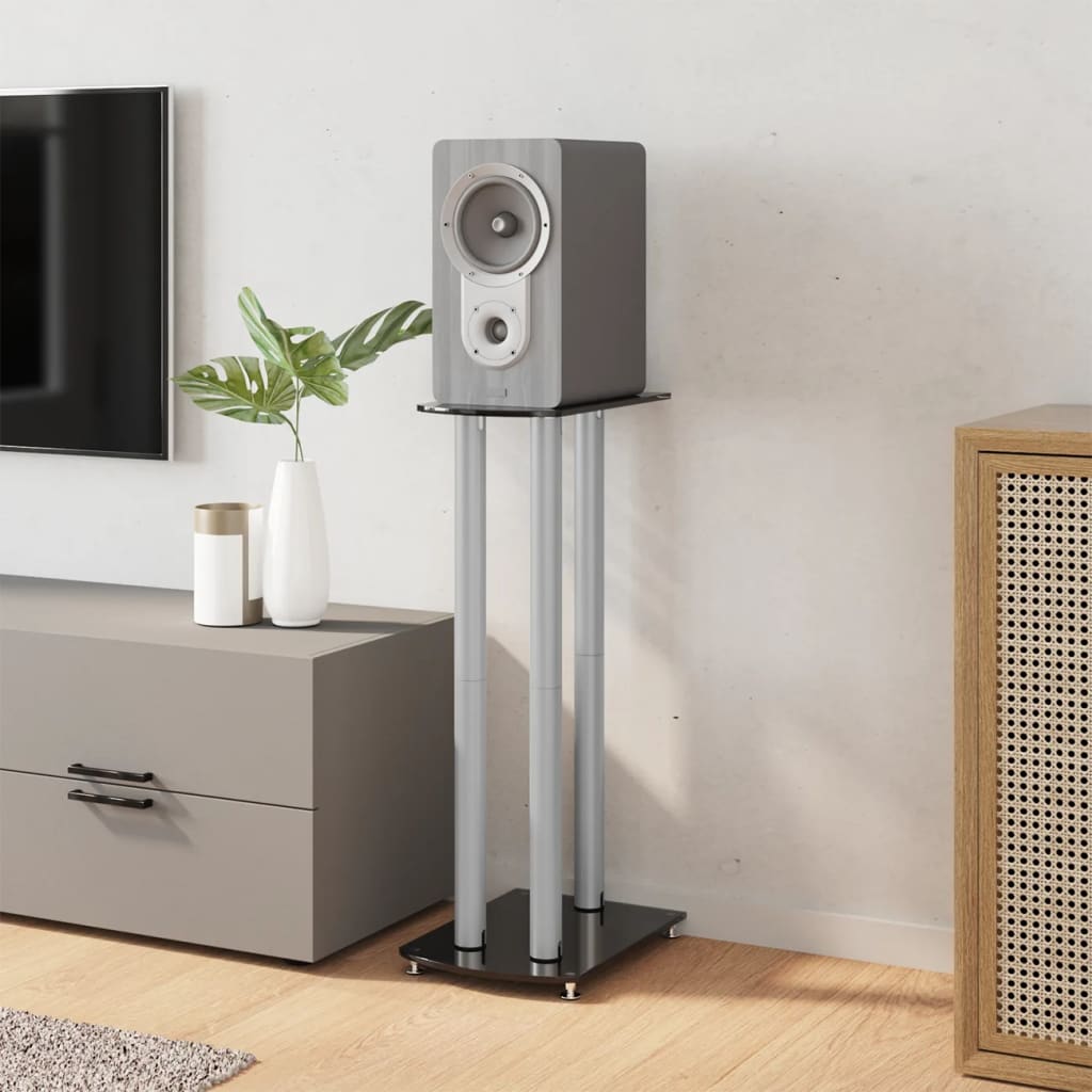 Suportes colunas 2pcs vidro temperado design 4 pilares prateado