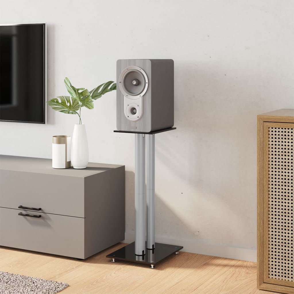 Suportes colunas 2pcs vidro temperado design 4 pilares prateado