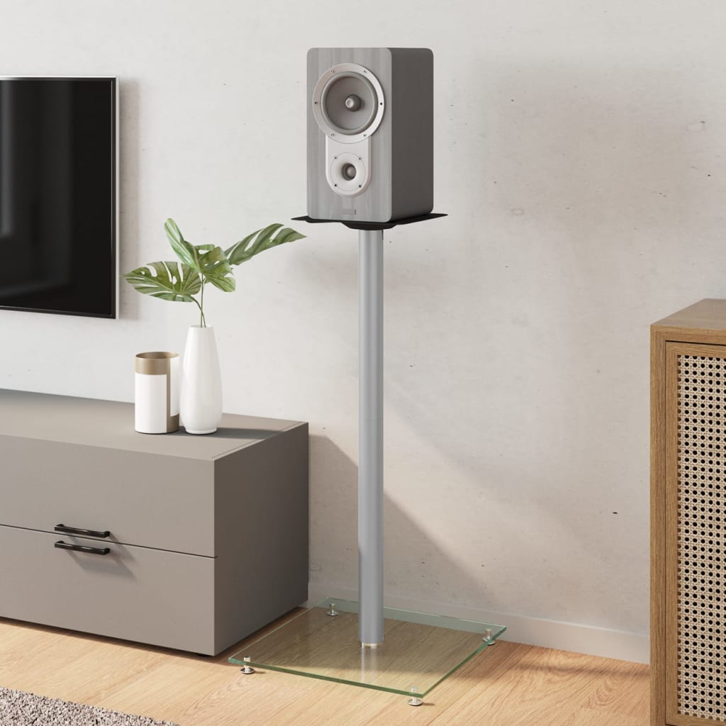 Suportes colunas 2pcs vidro temperado design 4 pilares prateado