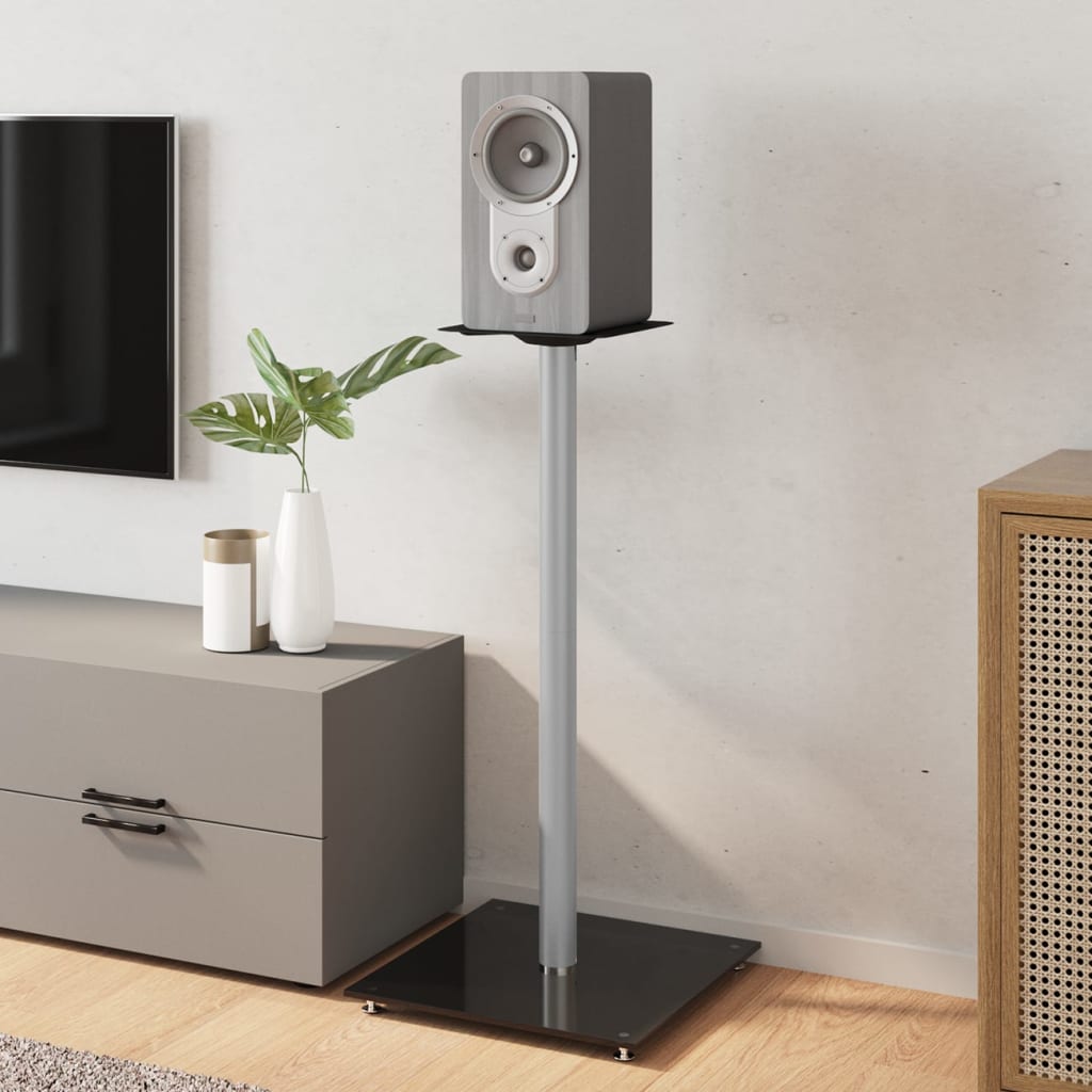 Suportes colunas 2pcs vidro temperado design 4 pilares prateado