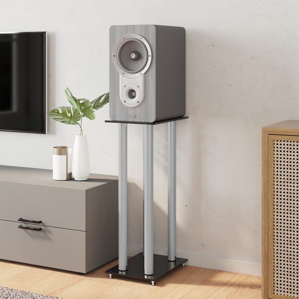 Suportes colunas 2pcs vidro temperado design 4 pilares prateado