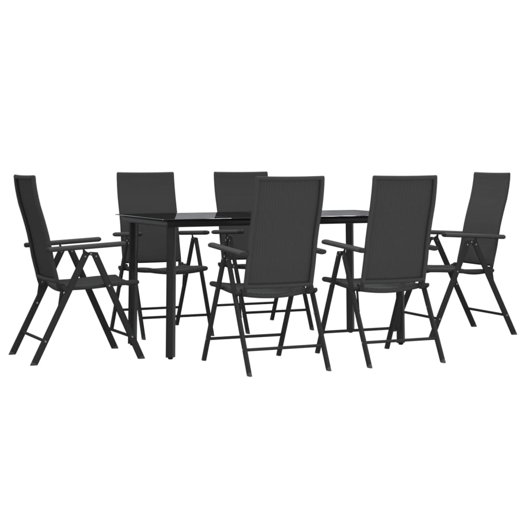 7 pcs conjunto de jantar para jardim vime PE preto