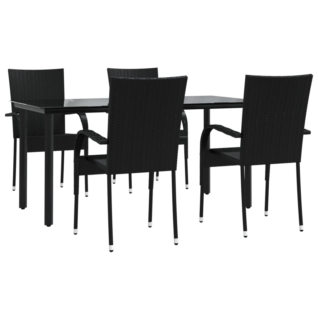 5 pcs conjunto de jantar p/ jardim vime PE preto