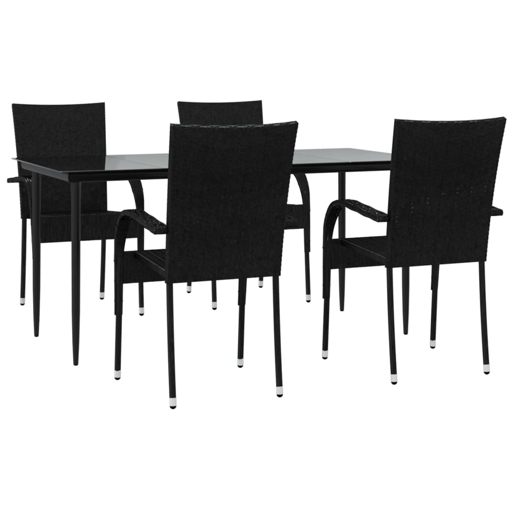 5 pcs conjunto de jantar p/ jardim vime PE preto