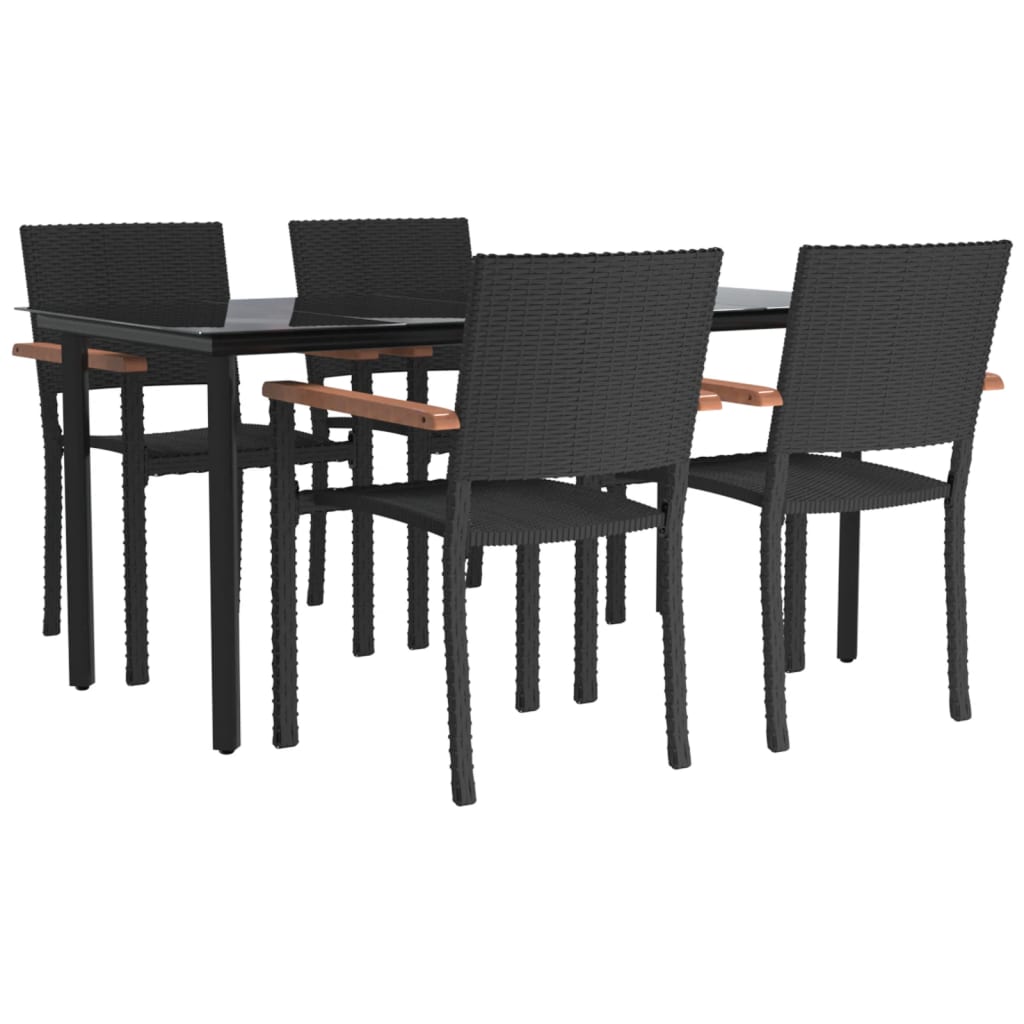 5 pcs conjunto de jantar p/ jardim vime PE preto