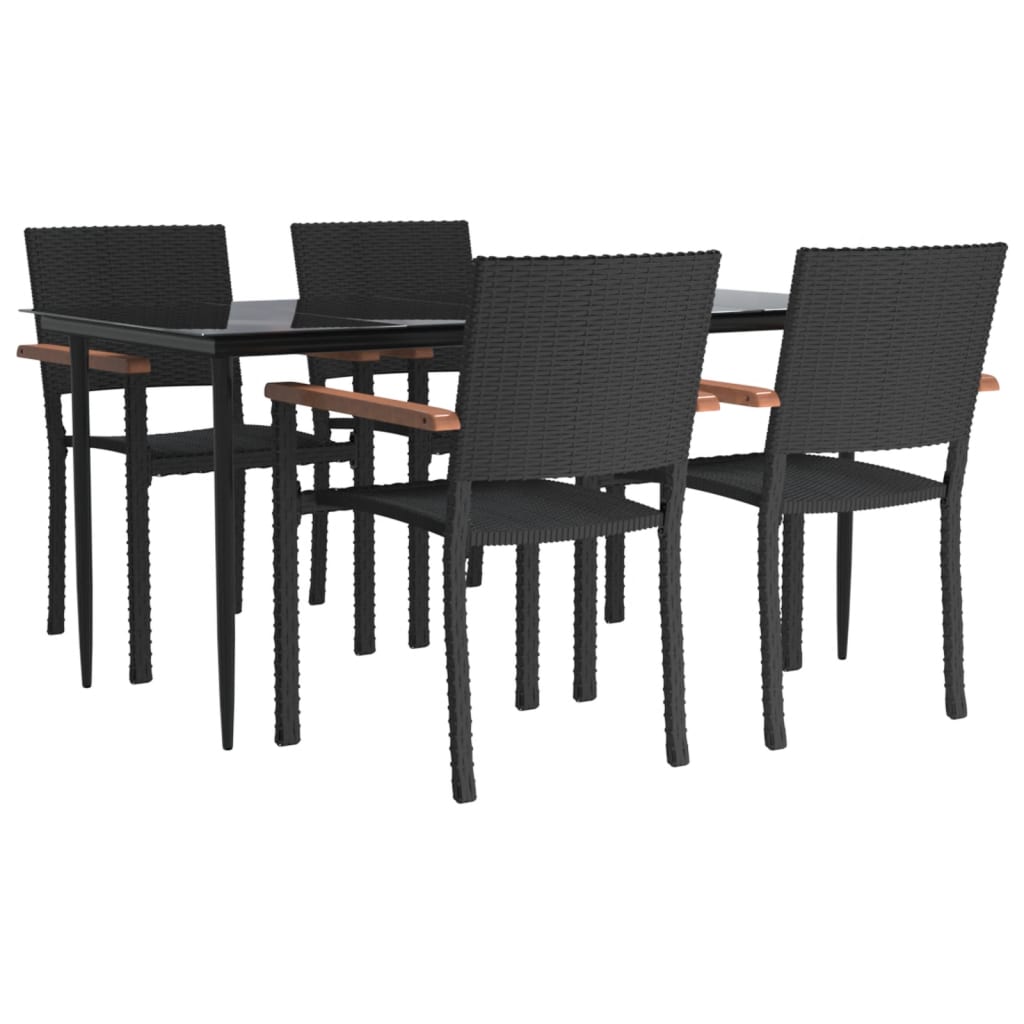 5 pcs conjunto de jantar p/ jardim vime PE preto