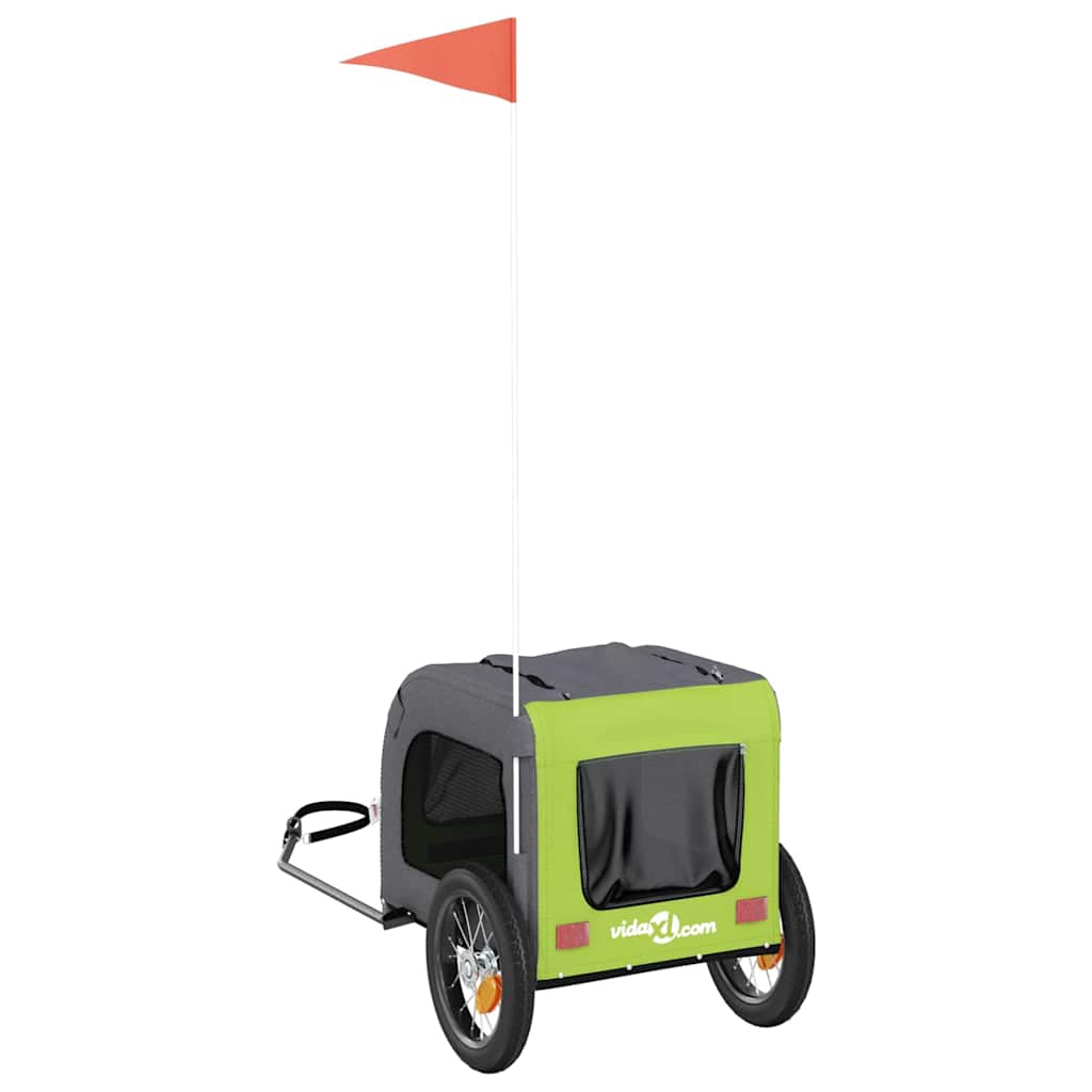 Reboque de bicicleta p/ animais tecido oxford/ferro verde/cinza