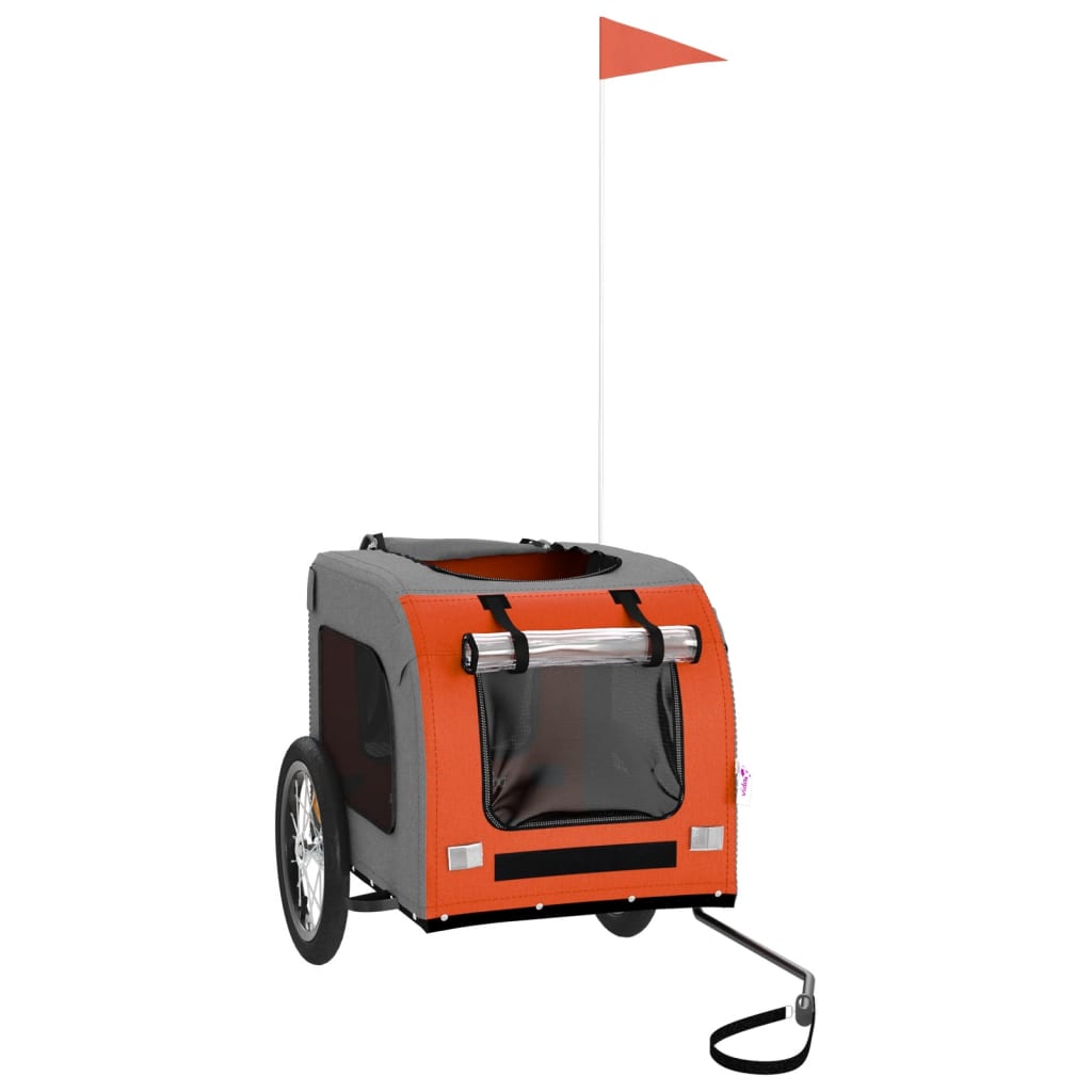 Reboque bicicleta p/ animais tecido oxford/ferro laranja/cinza