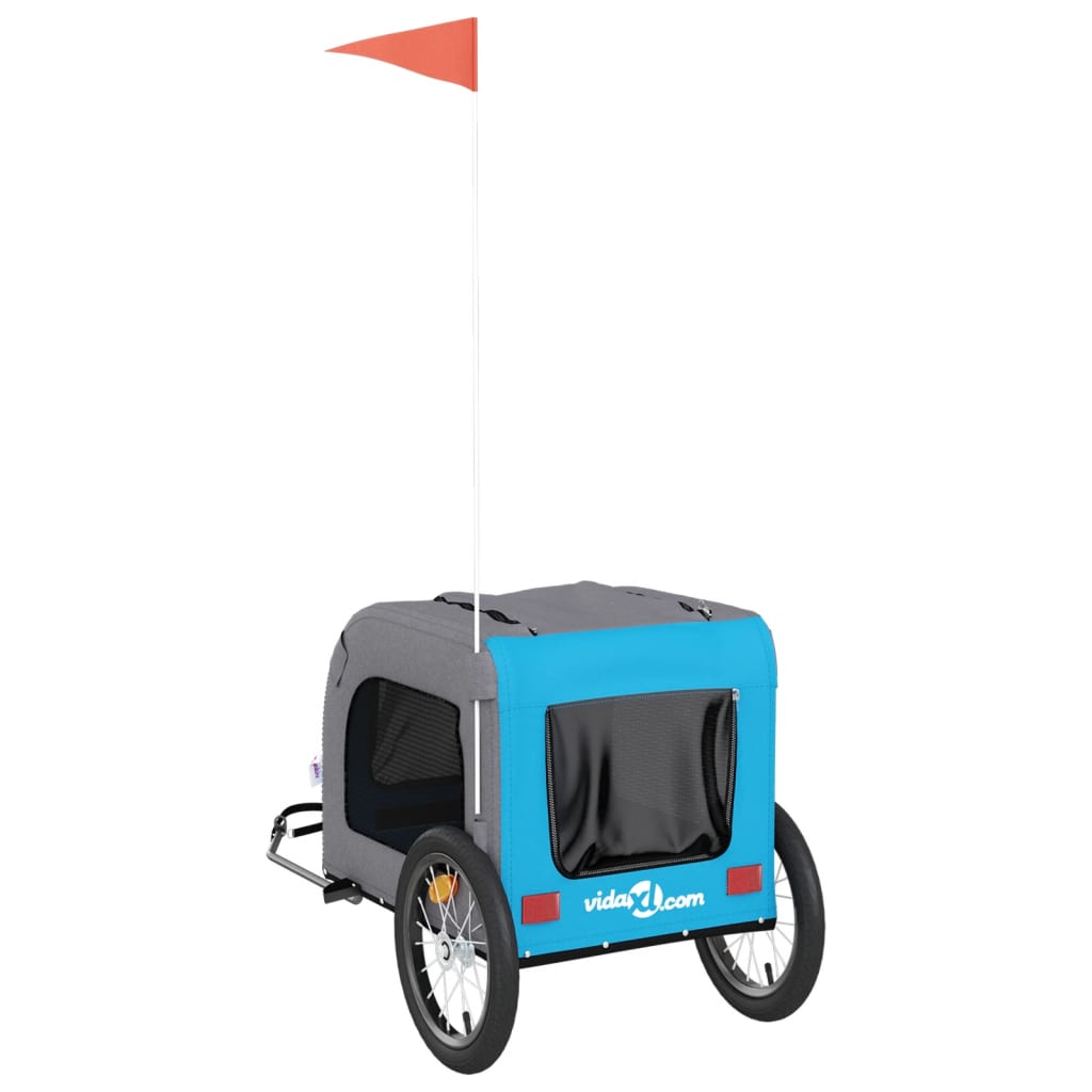 Reboque bicicleta p/ animais tecido oxford/ferro azul/cinza