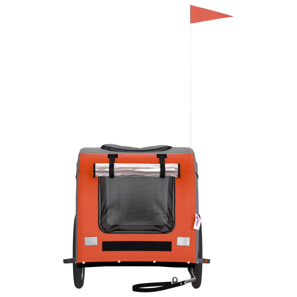 Reboque bicicleta p/ animais tecido oxford/ferro laranja/cinza