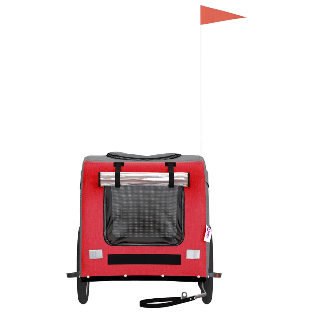 Reboque bicicleta p/ animais tecido oxford/ferro vermelho/cinza