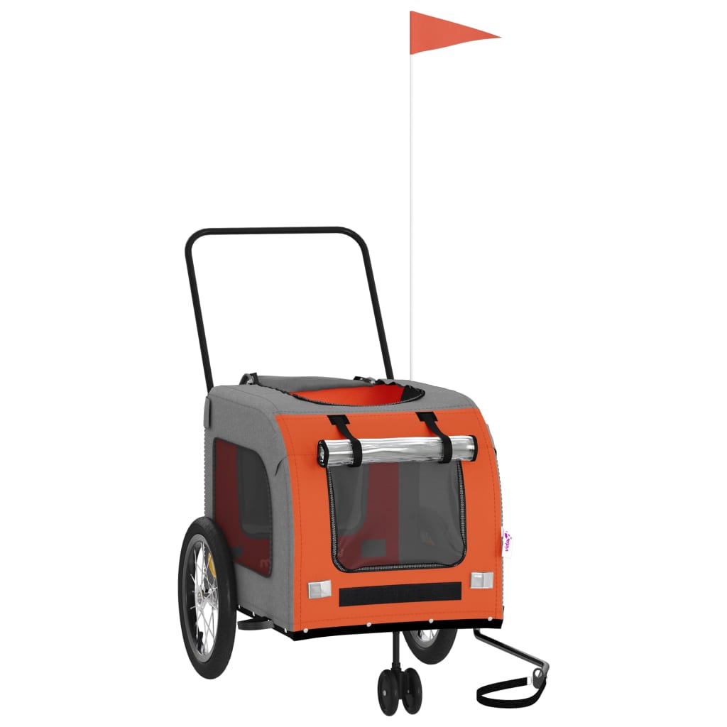 Reboque bicicleta p/ animais tecido oxford/ferro laranja/cinza