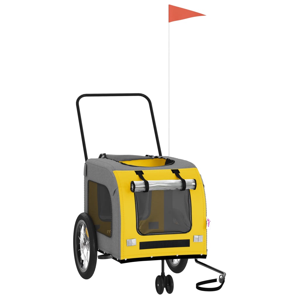 Reboque bicicleta p/ animais tecido oxford/ferro amarelo/cinza