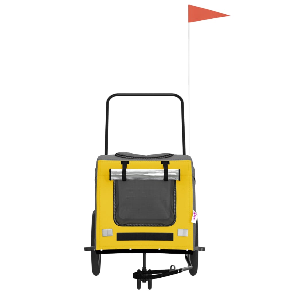 Reboque bicicleta p/ animais tecido oxford/ferro amarelo/cinza